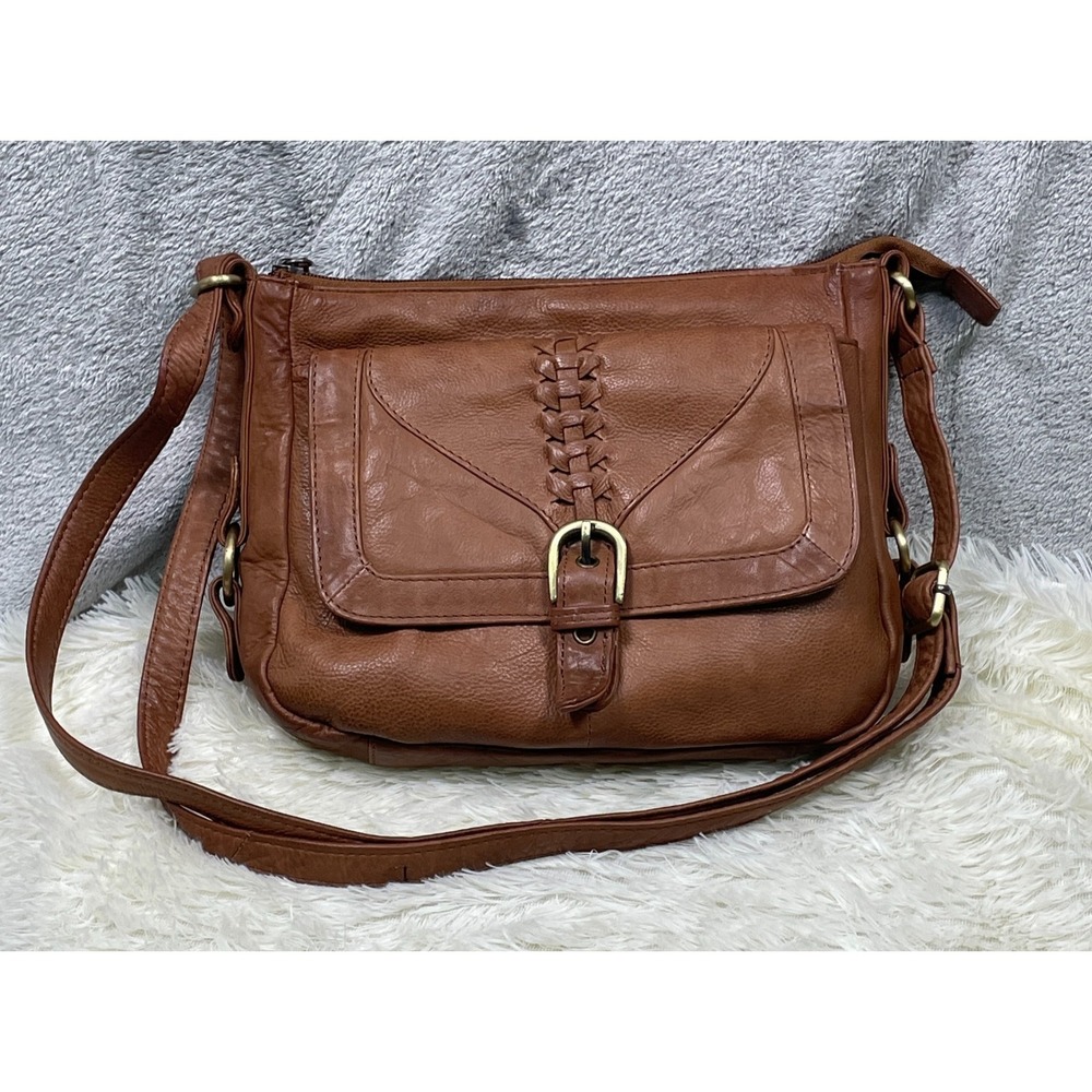 Great American Leather Works Brown Leather Shoulder Crossbody Handbag 10x7"‎